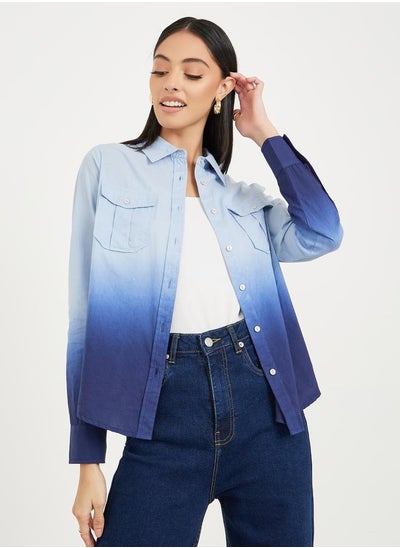 Buy Ombre Print Front Flap Pocket Shirt in Saudi Arabia