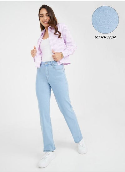 Buy High Rise Straight Fit Jeans in Saudi Arabia