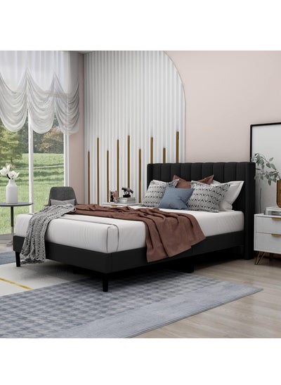 Buy Wooden Twist Modern Rectangular Upholstery Bed with Soft Wingback (Twin) in UAE