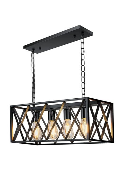 اشتري Rectangular 4-Head Kitchen Island Chandelier,Modern Industrial Pendant Light,Vintage Black Ceiling Lighting Fixture for Living Room Dining Room Bedroom Foyer في الامارات