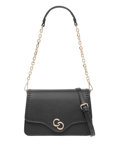 Buy Solid Crossbody Bag with Detachable Strap and Flap Closure in UAE