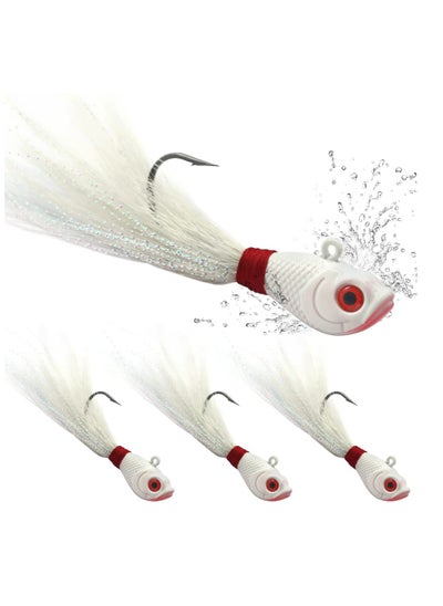 Buy Bucktail-Jigs-Saltwater-Hair-Jigs-Head -Flukes-Fishing-Lures-Assorted Kit for Striped Bass Walleye Snook Rockfish Redfish 1/4oz 1/2 oz 1oz 2 oz  3PCS in UAE