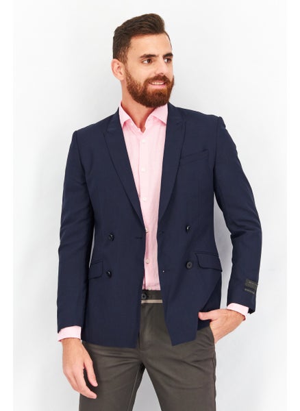 Buy Men Slim Fit Plain Blazer, Navy Blue in UAE