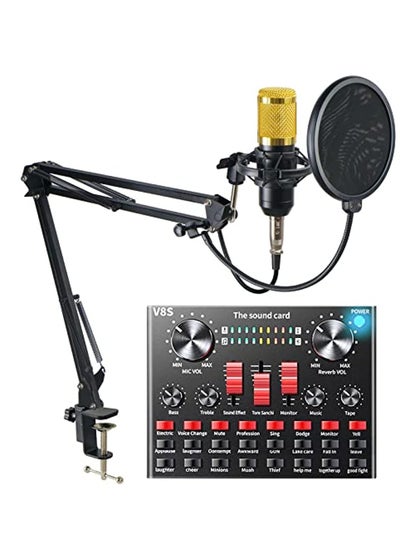 اشتري V8S Sound Card Upgraded VM-800 Condenser Microphone Set for Live Streaming Karaoke And Voice Recording Recording Sound Card, Voice Changer Device With Multiple Funny Sound Effect USB Audio Interface في الامارات