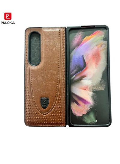 Buy Genuine Leather Protective Case Slim Anti-Shock Full Coverage For Samsung Galaxy Z Fold 4 5G Brown in Egypt