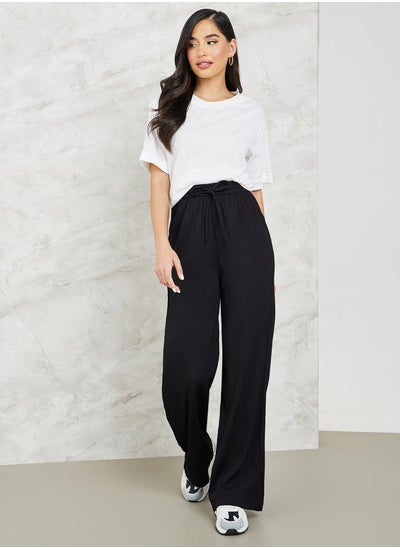 Buy Textured Wide Leg Pants with Side Pocket in Saudi Arabia