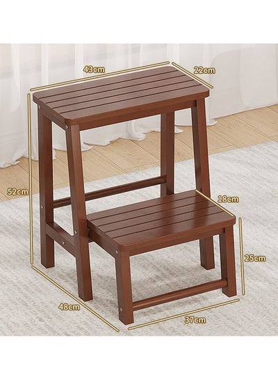 Buy 2 Layer Multifunctional Wooden Folding Ladder Stool  for Indoor Use in UAE