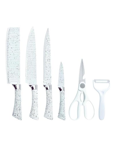Buy 6-piece kitchen knife set with stainless steel scissors and peeler (white color) in Egypt