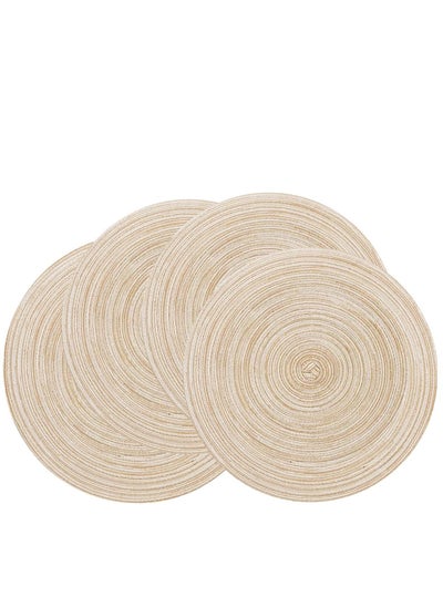 اشتري Round Braided Placemats for Dining Table Diameter 15 inch, Woven Heat Resistant Anti-Slid Cotton Washable Kitchen Mats (Beige，Set of 4) في الامارات