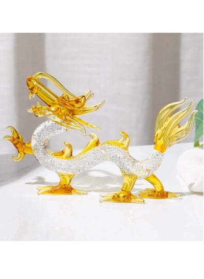 اشتري Crystal Dragon Statue - 5.9 Inch Glass Figurine, Feng Shui Chinese Dragon Decor for Home Office, Lucky Ornament في السعودية