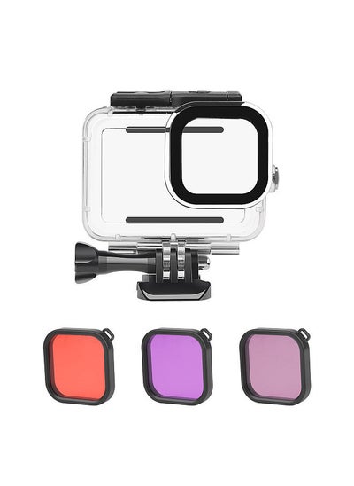 اشتري Action Camera Waterproof Case + Red Pink Purple Filter Set Replacement for GoPro Hero 9 GoPro Hero 10 Diving Surfing Snorkeling في الامارات