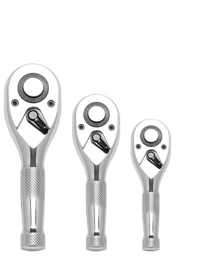 Buy 1/4, 3/8, 1/2 Inch Drive Stubby Ratchet Set 3 Pc Mini Ratchet Quick-Release Head 72-Tooth in UAE