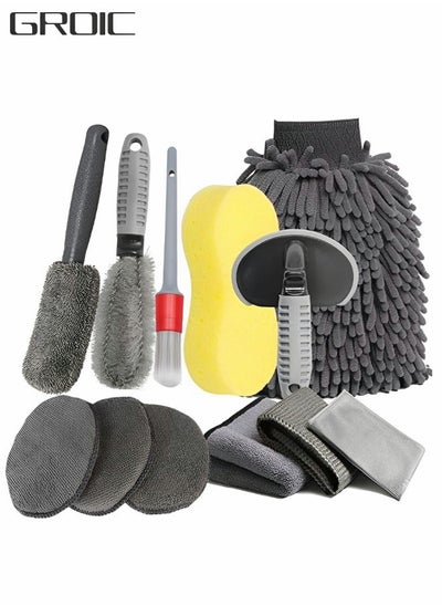 اشتري 12pcs Car Cleaning Tools Kit,Car Wash Kit,Car Wheel Tire Cleaning Brush Set, Car Detailing Kit,Car Drill Detailing Brushes,Car Wash Mitt, Towels في الامارات