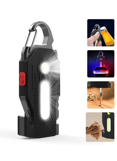 Buy Keychain Flashlight, Rechargeable Flashlights, 7-in-1 Mini COB Keychain Work Light, 6 Lighting Modes with Bottle Opener Screwdriver Survival Whistle for Camping Fishing Hiking Emergency in UAE