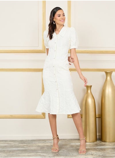 اشتري Jacquard Collared Button Through Sheath Midi Dress في السعودية