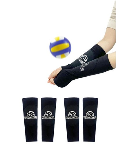 Buy 2 Pairs Volleyball Arm Sleeves, Passing Hitting Forearm Sleeves with Protection Pads and Thumb Hole Padded Volleyball Sleeves (Black) in UAE