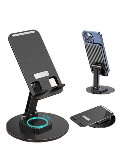 Buy Portable Foldable Phone Stand, 360 Degree Rotation, Height Adjustable, Cell Phone Holder - Black in UAE