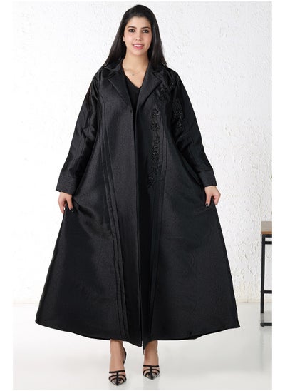 Buy Black abaya with embroidery and pleats in Saudi Arabia