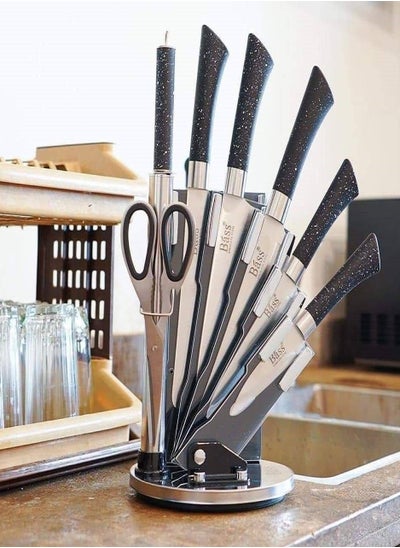 Buy BASS 7 pcs Chef Knife Set, Stainless Steel Kitchen Knives Set, Super Sharp Cutlery Set with Stand, Scissors & Sharpener in Egypt