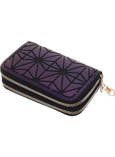 Buy Leather Medium Bi-Zip Wallet with Geometric Design 3D Mirror and Business Card Holder for Women - Multi Color in Egypt