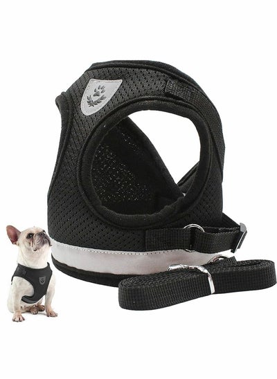 اشتري Pet Puppy And Cat Walking Harness Leash Set, All-Weather Breathable Mesh With Reflective Strips, Suitable For Small Dogs, Cats, Kittens, Rabbits Harnesses (Black, XS) في الامارات