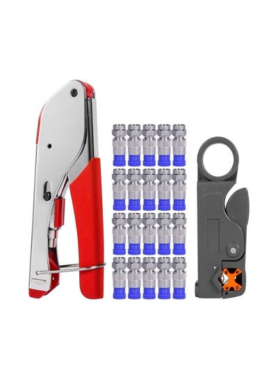 Buy Crimping Tool Kit, Coaxial Cable Crimper Cutter with 20pcs Connectors, Non-Insulated, Insulated, Ferrule Terminals, Self-adjustable Ratchet Wire Tool for RG59/RG6 Coaxial Compression Connections in Saudi Arabia