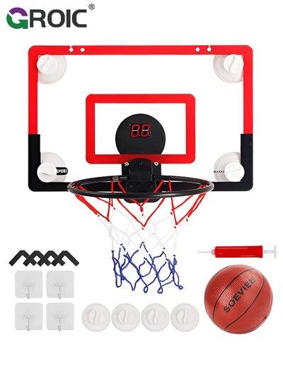 Buy Mini Basketball Hoop with LED Light Electronic Scoreboard, 15.7" X 10.2" - Small Basketball Hoop with 1 Ball, Door/Wall Mounted Basketball Hoops Indoor Outdoor for Kids - Red in UAE