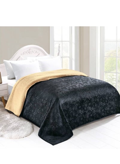 Buy Double-sided blanket, soft velvet and warm fur, elegant design, size 240x200 cm in Saudi Arabia