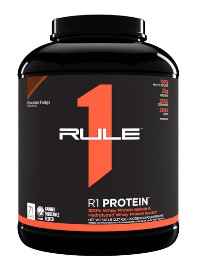 اشتري R1 Protein, Chocolate Fudge - 5 lbs Powder - 25g Whey Isolate & Hydrolysate + 6g BCAAs - 71 Servings في السعودية