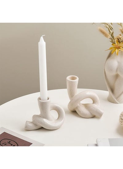 اشتري 2 Pcs Pretty Ceramic Candle Holder, Modern Abstract Art Candlestick Holder Set, Table Centerpiece Taper Candle Holders Decorations Home Decor Wedding, Dinning, Party, Mantle, TV Stand, & Kitchen في الامارات