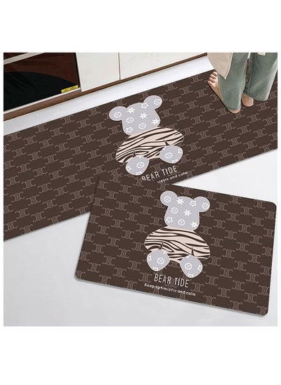 Buy 2-Piece Fashion Cartoon Bear Floor Mat Crystal Velvet Water And Oil Absorbent Kitchen Mat Door Mat Bathroom Corridor Entrance Non-slip Super Absorbent Quick-drying Non-slip Mat 50x160CM+50x80CM in UAE