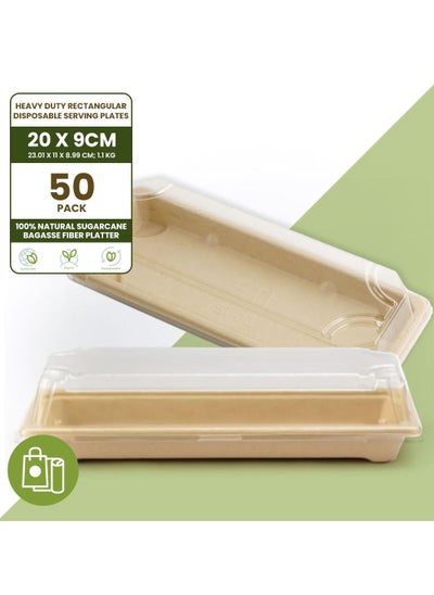 Buy Ecoway Food Serving Tray Made With Bagasse Sugarcane [Pack Of 50] Disposable Tray For Tea Snack 23 X 11 Cm Eco-Friendly Platters Compostable Biodegradable Trays in UAE