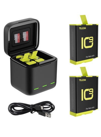 Buy TELESIN 2-Pack Batteries and 3 Slots Storage Charger Box Bundle for GoPro HERO10 HERO9 in UAE