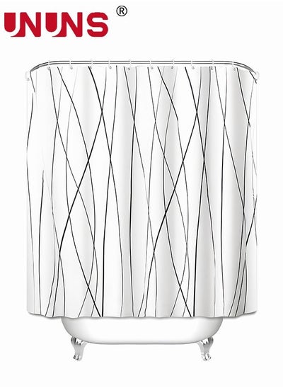 اشتري 180*180CM Shower Curtain for Bathroom with Hooks, Elegant Black and White Striped Fabric Shower Curtain Weighted Hem,Waterproof Bath Accessories - Machine Washable في السعودية