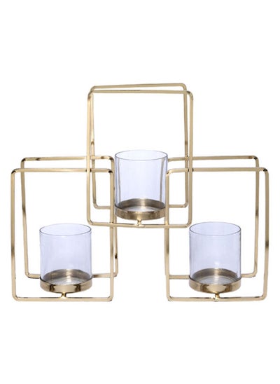 Buy Cube 3-Tealight Holder, Clear & Gold – 8x26 cm in UAE