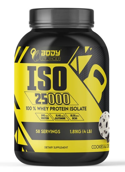 Buy Body Builder ISO 25000 - Cookies and Cream Flavor - 4Lb - 84g Protein - Boost Muscle Growth and Recovery - Zero Fat, Zero Sugar, Zero Carbs - Premium Whey Protein Isolate in Saudi Arabia