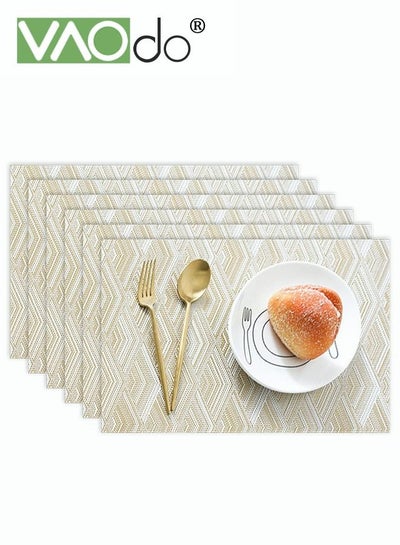 Buy 6PCS Placemats High-quality PVC Material Woven Texture Heat Insulation Oil Resistance Not Easy to Mold Suitable for Home Hotels Restaurants Cafes Etc Golden in Saudi Arabia