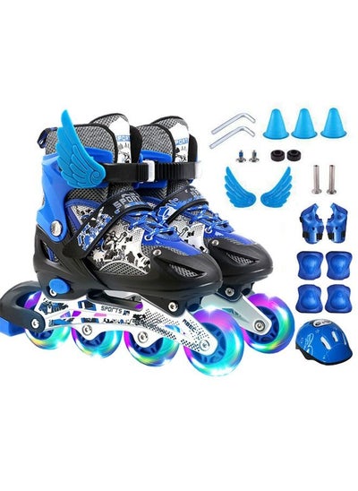 Buy Kids Adjustable Perfect Inline Skates Roller Skate Shoe Set with LED Flash in UAE