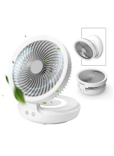 Buy Table Fan, Rechargeable Battery Operated Desk Fan with Auto Oscillation 90 Foldable Ultra Quiet 4 Speeds Light, Portable Air Circulator Fan with Hook, Wall Fan for Bedroom Home Desktop in UAE