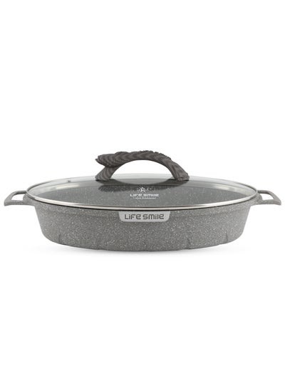 Buy Shallow Fish Deep Frying Pan With lid , Granite Coating Non Stick Oval Frying pan - Fish Pan in UAE