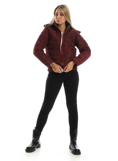Buy Quilted Hooded Double Face Jacket - Grey & Burgundy in Egypt