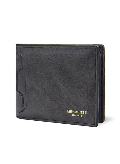 Buy Wood Printed Classic Men's Leather Bifold Short Wallet Card Holder Money Bag with Commute Business 11.5 x 9.5 x 2cm Black in Saudi Arabia