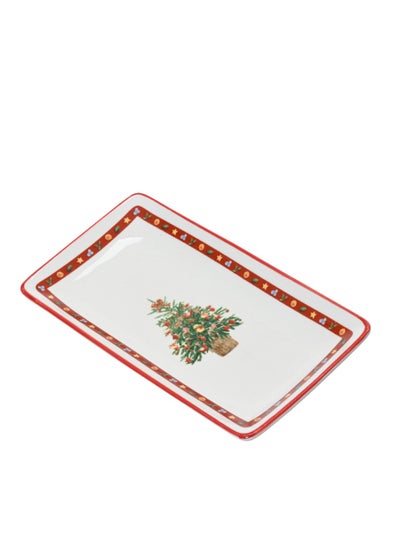 اشتري Kaemingk Christmas Plate Porcelain Rectangle Decal Tree Pattern, 1 Piece في الامارات