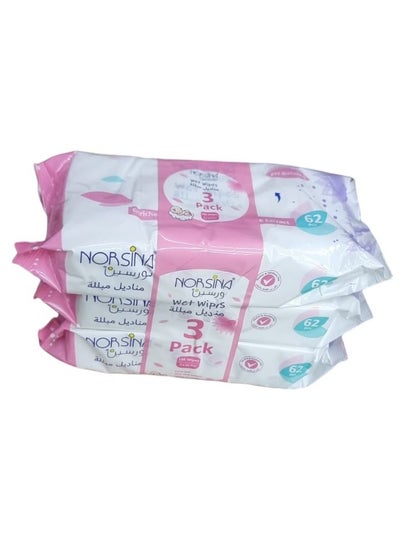 Buy Norsina Baby Wet Wipes Free Of Chemicals 62 x 3 Pack in Saudi Arabia