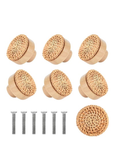 Buy Handmade Wicker Woven Boho Style Dresser Round Wooden Drawer Knobs for Furniture Cabinets Dresser Handles in Saudi Arabia