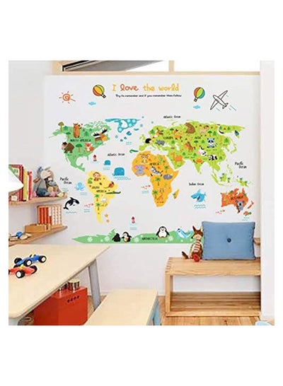 Buy Cartoon Colorful Animal World Map Wall Stickers For Kids Rooms Growth Vinyl Removable Home Decor Paper in UAE