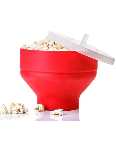 اشتري Popcorn Bowl Microwave Machine Popcorn Popper Makers Silicone Hot Air Collapsible Popcorn Containers with Lid and Handles BPA Free,Dishwasher Safe(Red) في السعودية