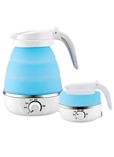 Buy Portable Collapsible Electric kettle Food Grade Silicone Hot Water Boiler Fast Boiling Travel Electric Water Kettle 600ml Blue in UAE