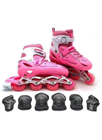 اشتري Inline Skates Adjustable Size Roller Skates with Flashing Wheels for Outdoor Indoor Children Skate Shoes for Boys and Girls Pink Colour في الامارات