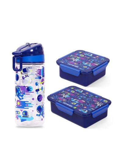 اشتري Eazy Kids Lunch Box Set and Tritan Water Bottle w/ Carry handle Astronauts-Blue 420ml في الامارات